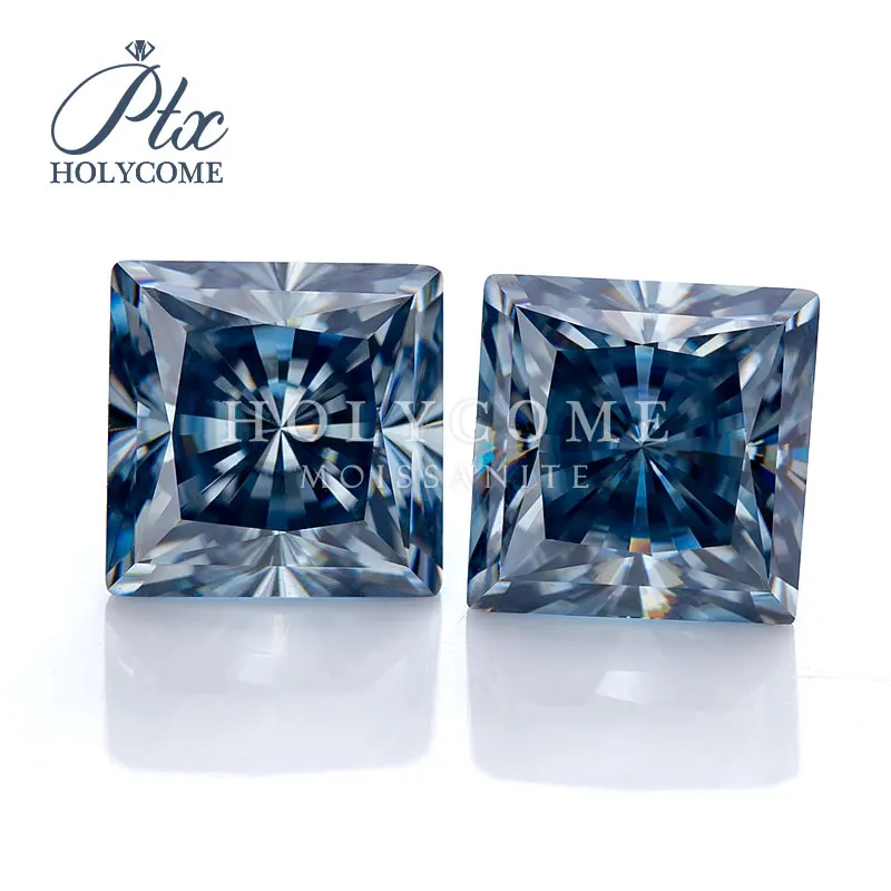 

7x7mm Hot VVS1 Crushed Ice Princess Cut Royal Blue Moissanite Accept Customized Wholwsale Top Quality For Jewlery Making