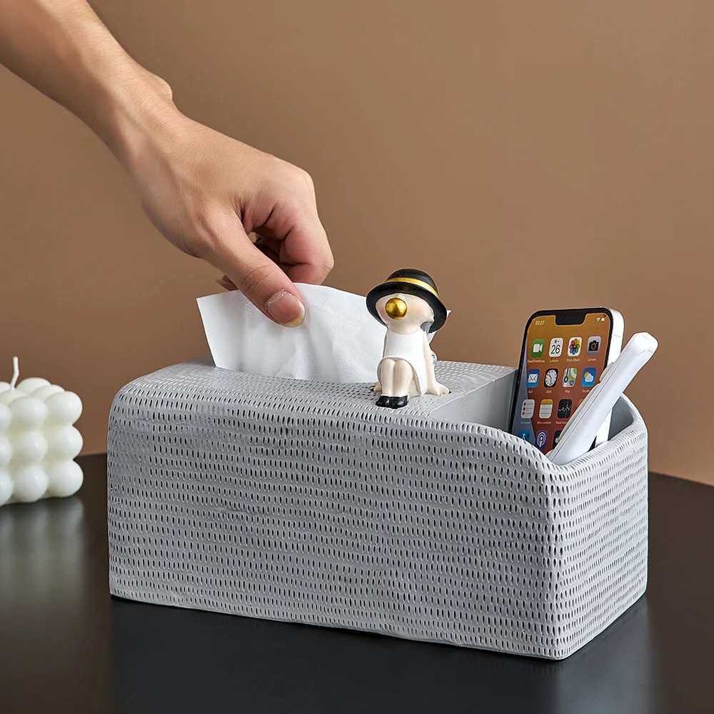 

Creative Resin Girl Figurines Tissue Box Modern Home Decor Paper Napkin Holder Tabletop Sundries Storage Box Living Room Decor