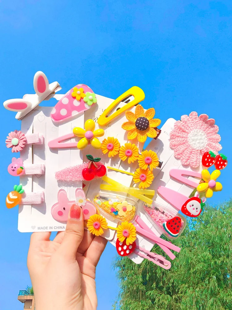 

8/20 Pcs/bag Children Cute Colors Cartoon Flower Fruit Hair Clip Girls Sweet Acrylic Rubber Bands Hairpins Kids Hair Accessories