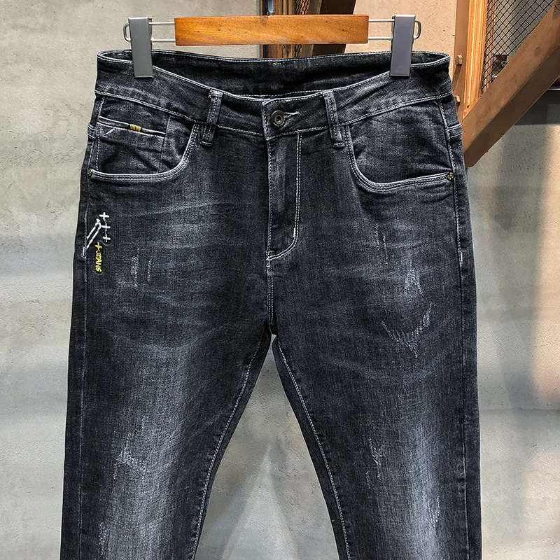 Мужские обтягивающие джинсы темно-серые весенние и осенние Стрейчевые мужские