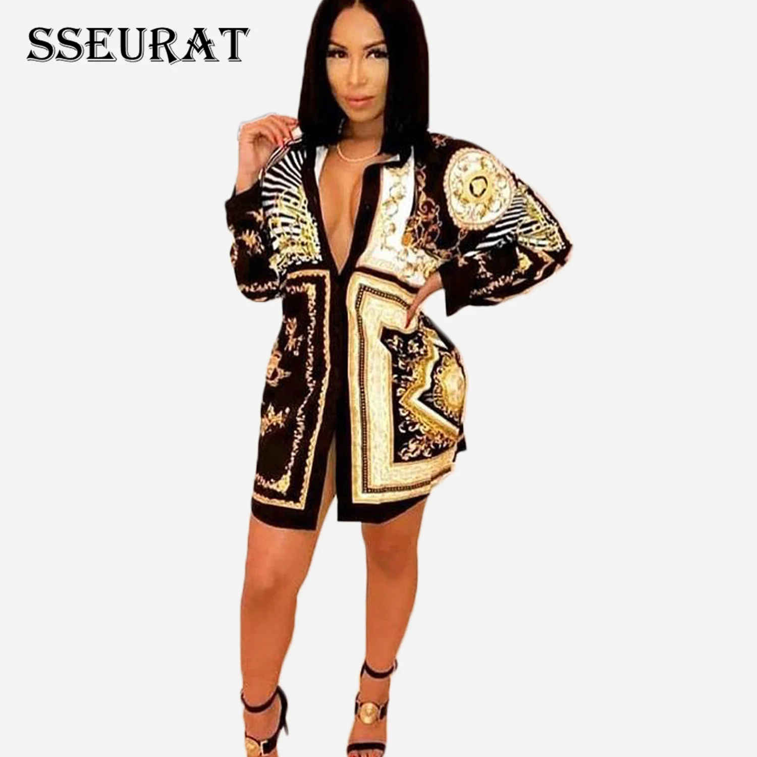 

SSEURAT Turn-down Collar Tops Women Shirt Patchwork Print Full Sleeves Shirt Tops Casual Button Blouses Clothes For Women Shirt