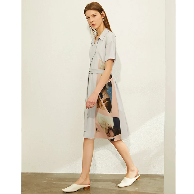 Весна-лето 2020 Женское Платье До Колена с отворотом и высокой талией повседневное