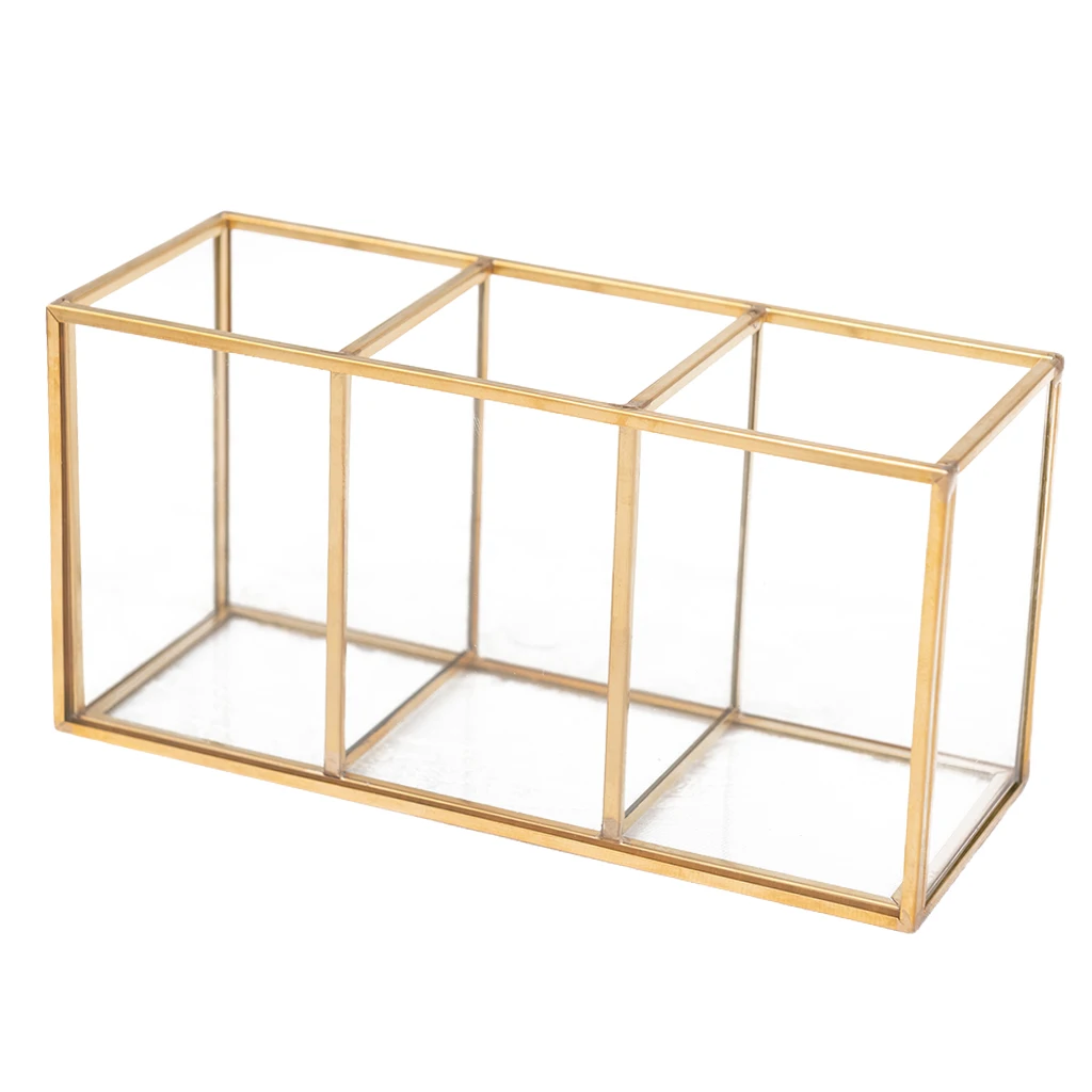 

3 Compartments Pencil Pen Holder Classic Modern Design Glass Brush Organizer