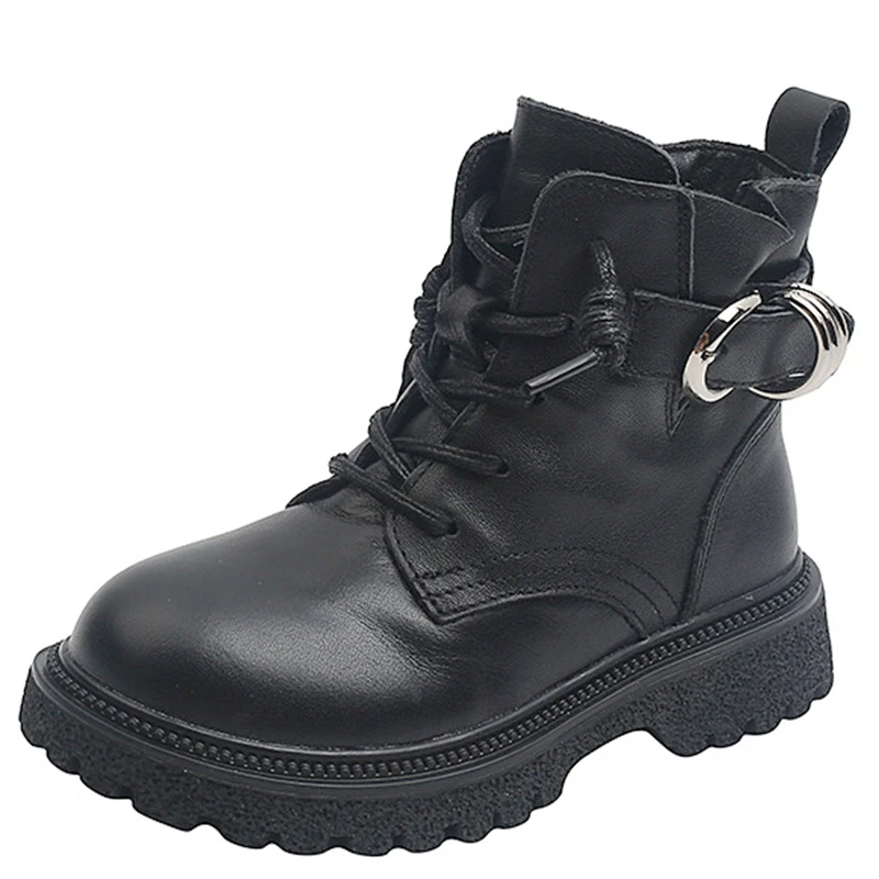 

13.5-22cm Full Grain Leather Girls Boys Ankle Boots For Autumn,Teenage Girls Fashion Matin School Boots For 3-12Y Children Womon