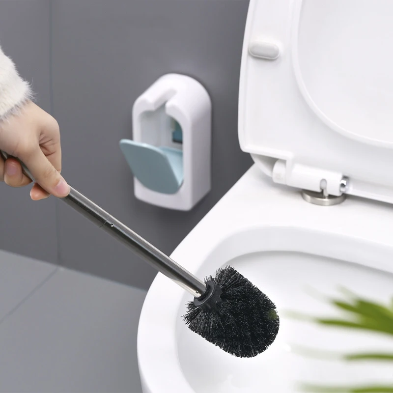 

Bathroom Wall-mounted Toilet Brush Set Stainless Steel Long Handle Soft Hair Cleaning Brush