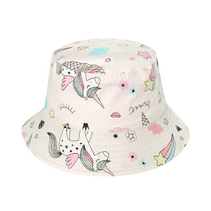 Панама хлопковая для мальчиков и девочек шляпа от солнца с принтом единорога