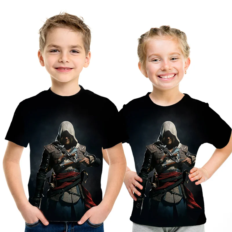Assassin's Creed/детская одежда для активного отдыха с 3d принтом, приталенная рубашка для мальчиков и девочек, Детская футболка с короткими рукавами, 3D