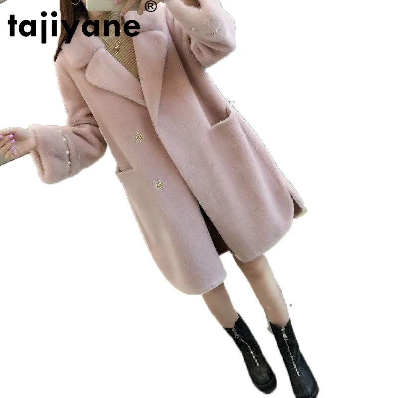 

Real Fur Coat Female Jacket Mink Fur Collar Women's Fur Coat Women Tops Autumn Winter Korean Vintage Sheep Shearling Fur ZT1609