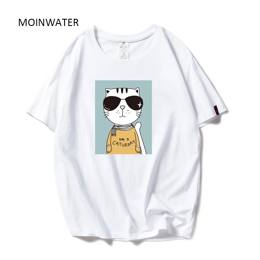 

MOINWATER новые женские повседневные хлопковые футболки модные женские футболки с рисунком кота женские милые футболки топы с короткими рукава...