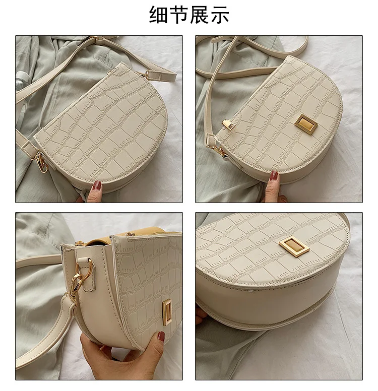 Новый 2019 крокодил-шлифованной кожи полу-полумесяц маленькая квадратная сумка