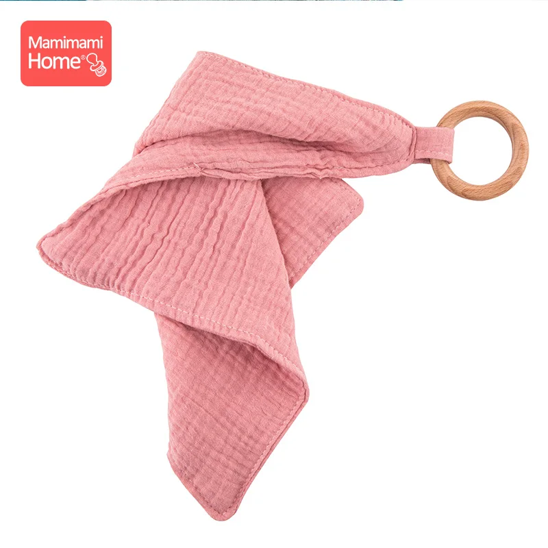 pink Bib Mamihome детские нагрудники, тканевые банданы с деревянным кольцом, прорезыватель из бука, хлопковый слюнявчик, впитывающая ткань для новорожденных, детские товары, игрушки - Цвет: pink Bib