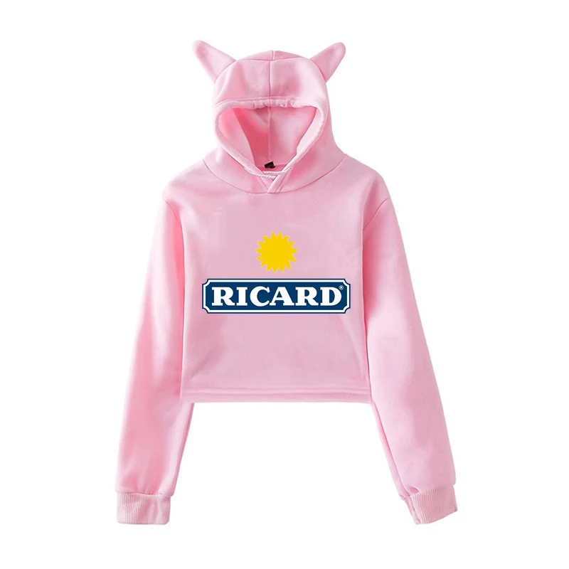 

Trendy Women RICARD Hoodies Crop Tops Funny Pink Cat Ears Sweatshirts Clothing Female Harajuku Streetwear Polerone Clothes