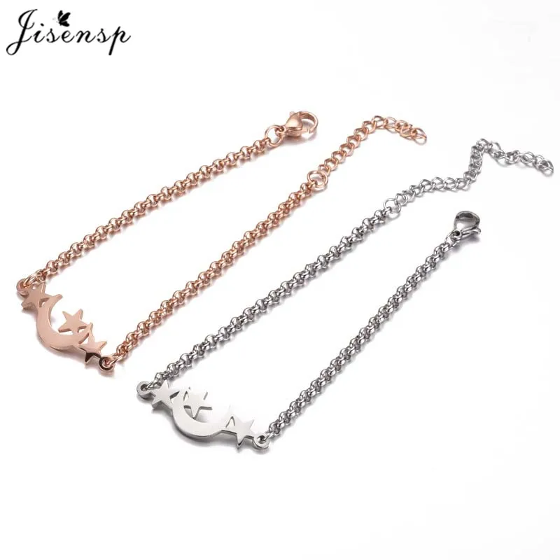 Jisensp Korean Style Moon and Stars Stainless Steel Bracelet Fashion Jewelry for Women Girls Delicate Star Luna Charm | Украшения и