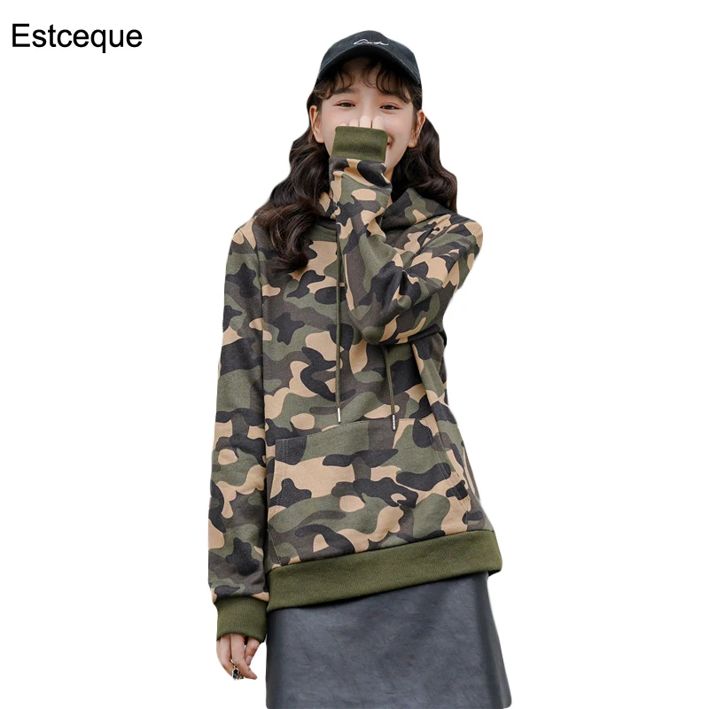 

Camou Sweatshirt Women Autumn 2020 New Korean Loose Hooded Sweatshirts Female Harajuke Streetwear Pullovers Sweatshirt