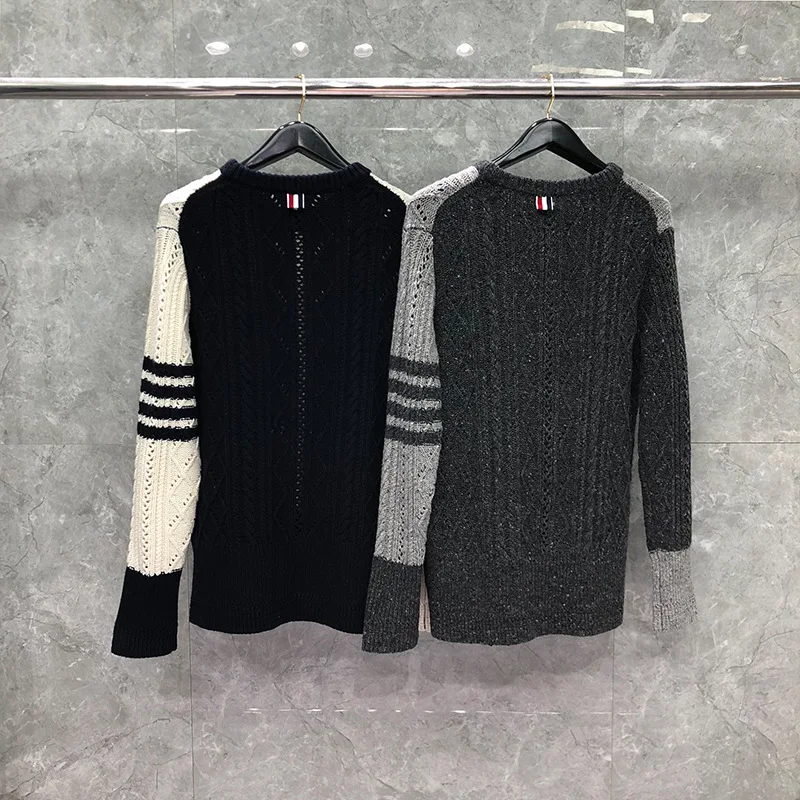 

Fashion TB 2021 THOM Brand Sweaters Men Women Slim O-Neck Patchwork Pullovers Clothing Striped Wool Thick Winter Casual Coat