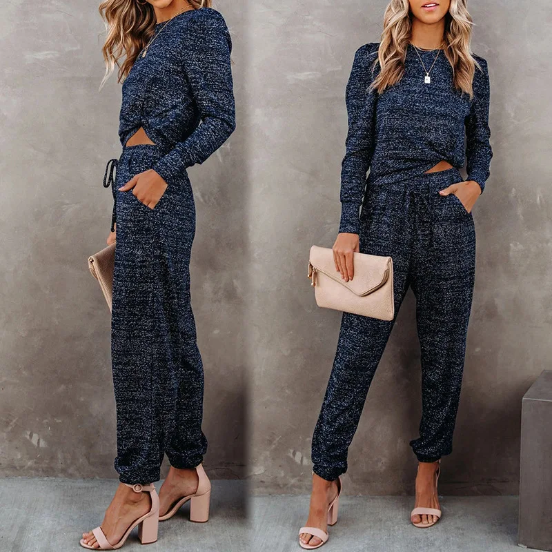 

WANYUCL 2021 spring and summer new European and American women's fashion printed long-sleeved round neck casual suit women