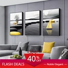 Современный Ландшафтный постер, Настенная картина с черным желтым камнем, лодкой, оленем, Рождественская Картина на холсте, картины в скандинавском стиле, украшение для гостиной и дома