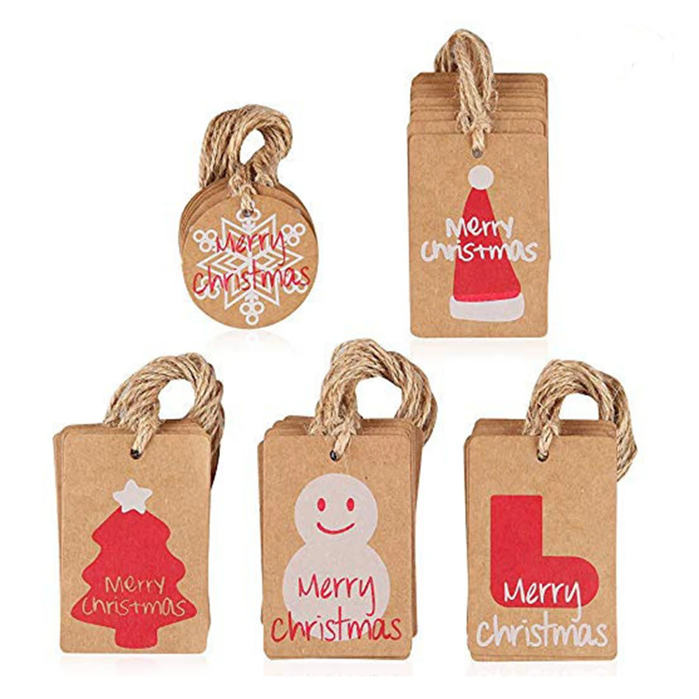 100 шт. Рождественская обувь шапка Снеговик бирки из крафт-бумаги этикетки деревья