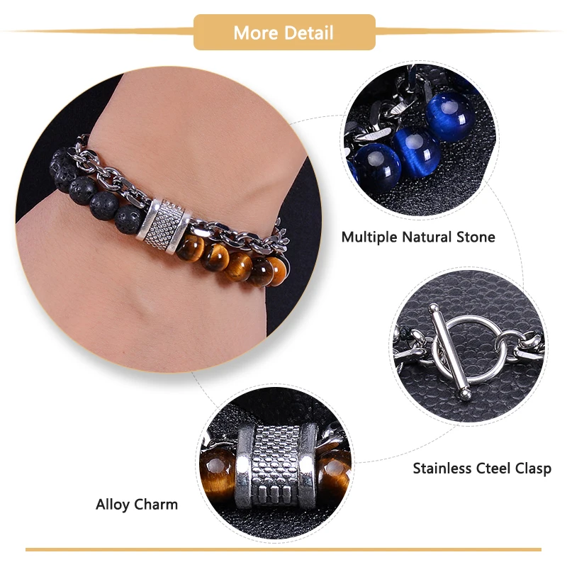 Мужские браслеты из натурального камня бусины лавового тигровый глаз карта