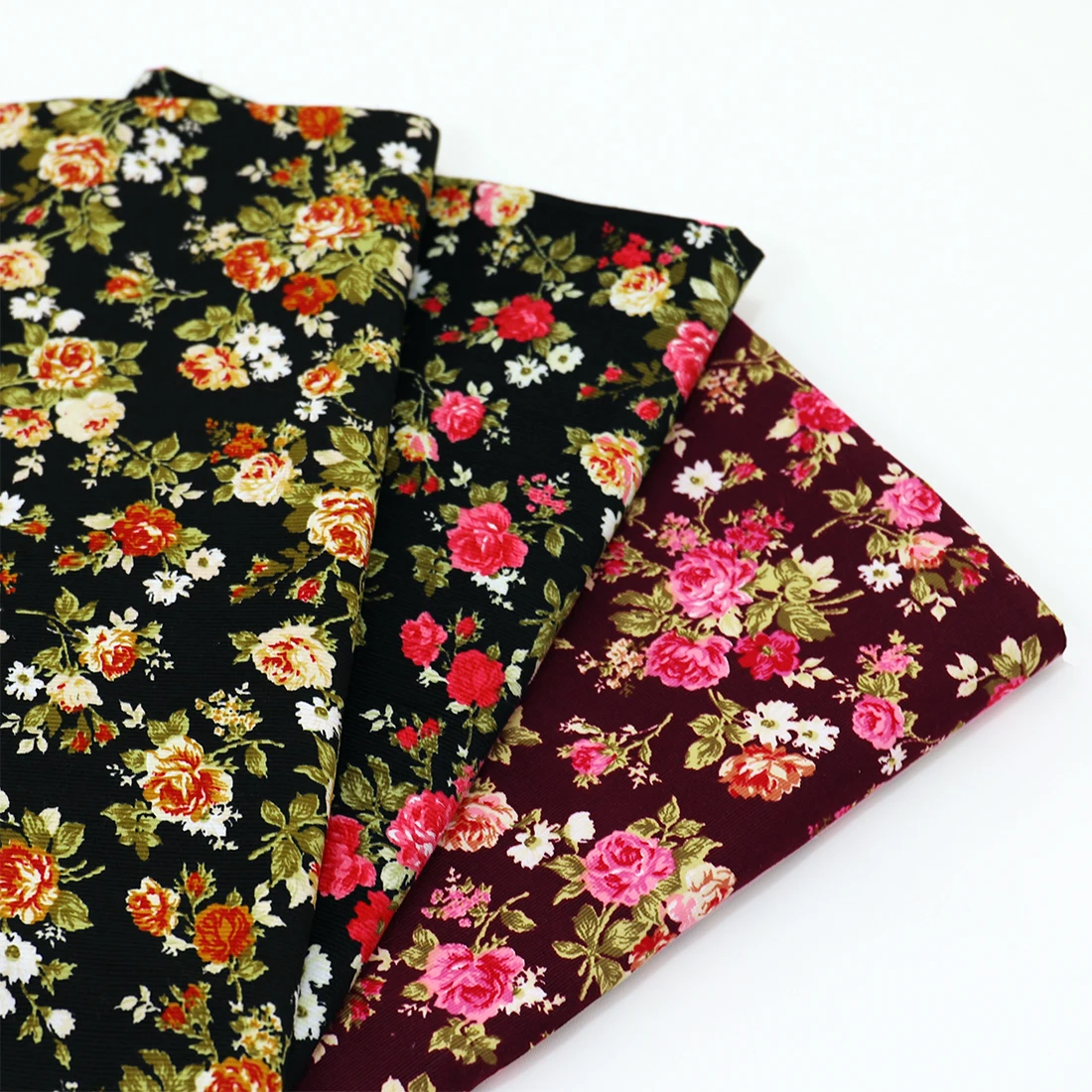 100% Cotton Stripe Rose Print Corduroy Fabric For Making Sewing Dress Coat Clothes Floral Cloth By The Half Meter