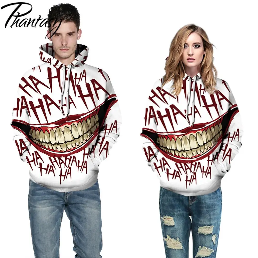 

Phantasy Clown Printed Hoodies Halloween Men Women Hooded Sweatshirt Jacket Hip Hop Pullover Coat Outwear Long Sleeves