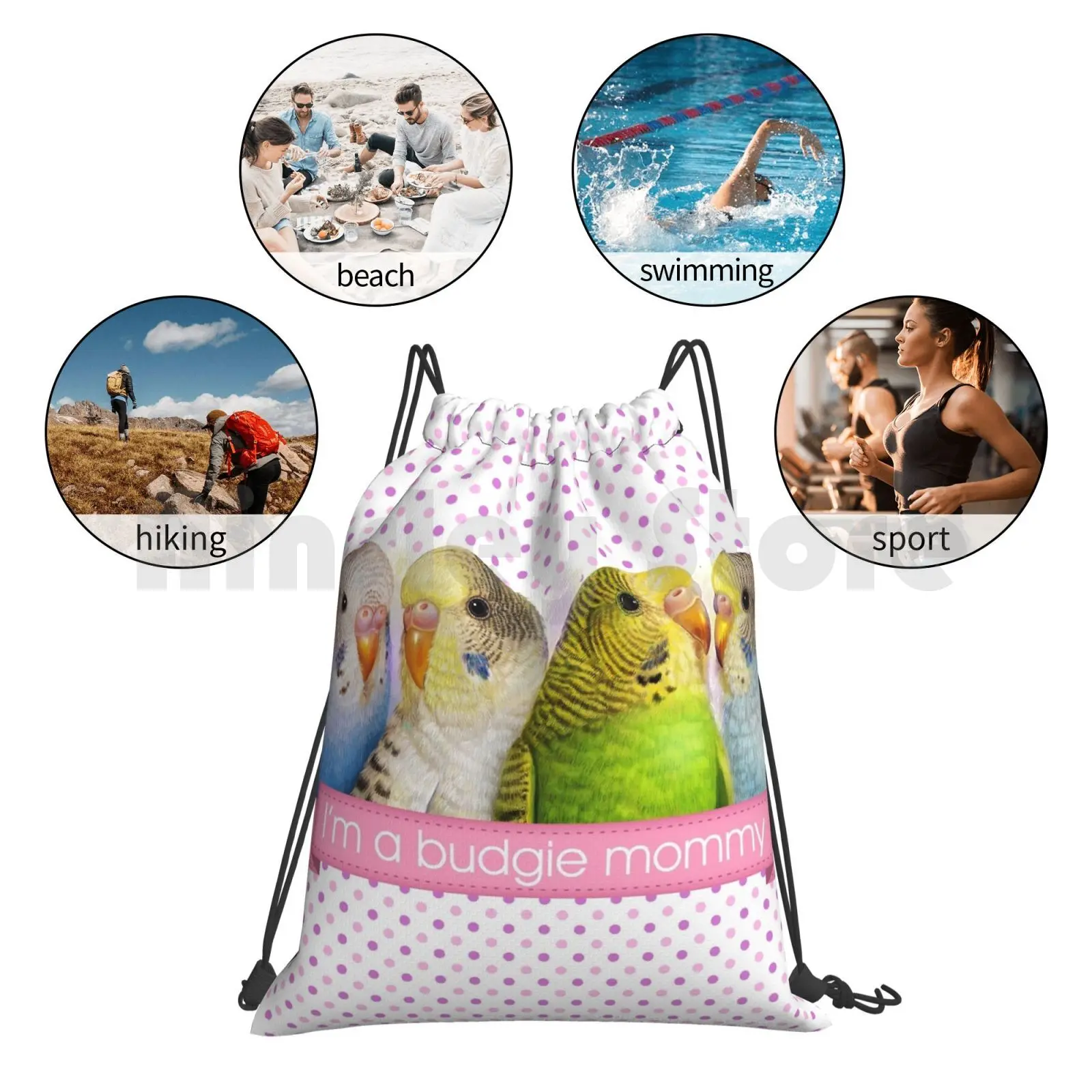 

Budgerigars Realistic Painting Backpack Drawstring Bag Riding Climbing Gym Bag Budgie Budgie Parrots Bird Bird Portrait