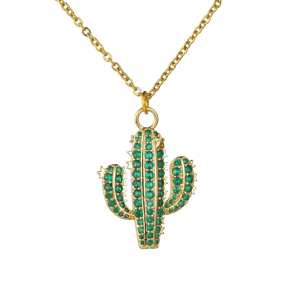 

2021 New Cactus Pendant Necklaces Fashion MultiColor CZ Zircon Choker Necklace Birthday Gifts Wholesale