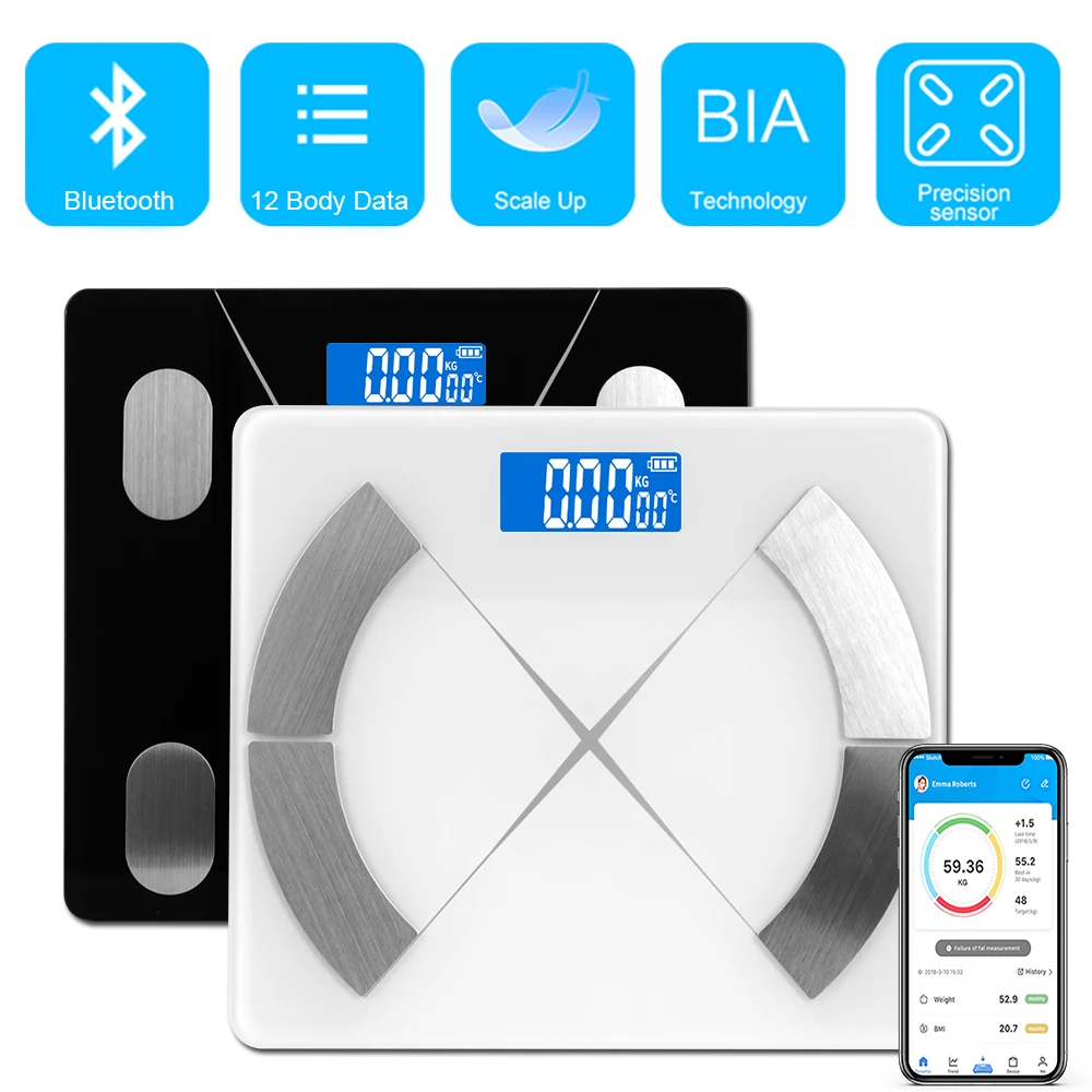 

BMI Body Composition Analyzer Electronic Balance weighing Scale Bluetooth App Body Fat Scale LCD Display Digital Bathroom scales