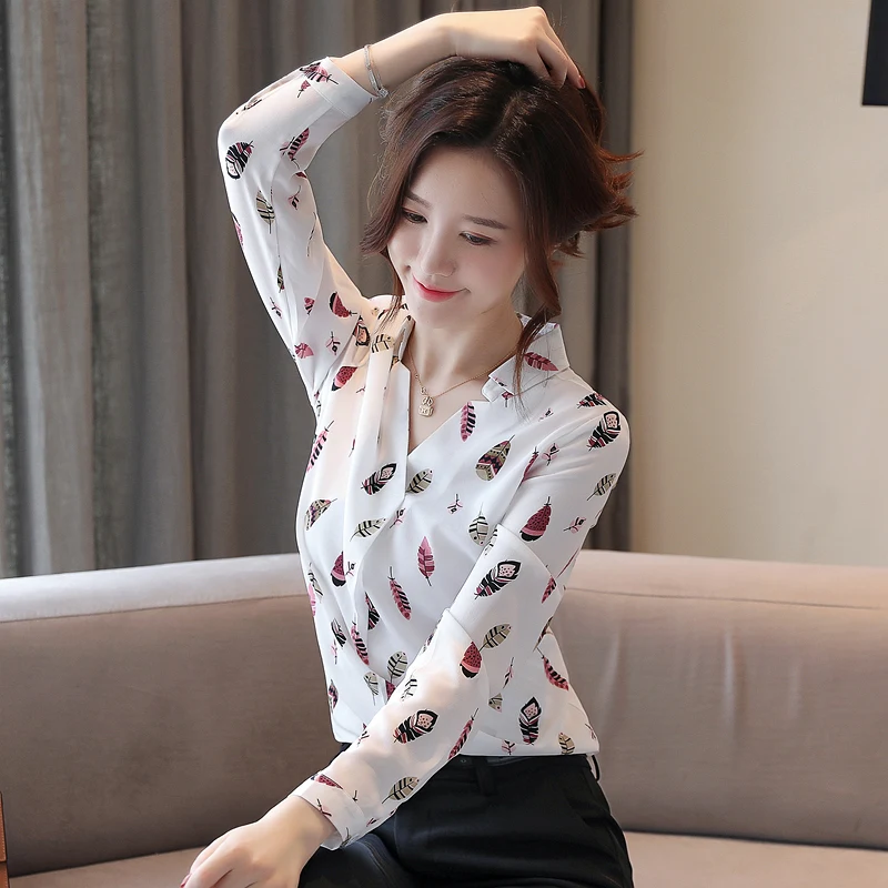 Blusas Mujer De Moda весеннее платье с длинными рукавами v образным вырезом принтом