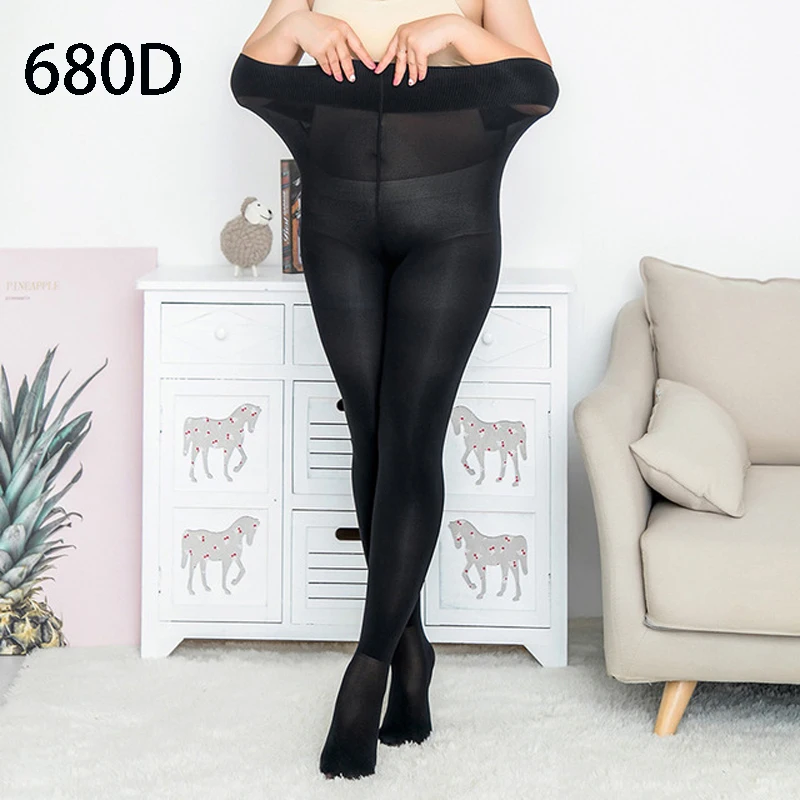 Женские бархатные теплые эластичные колготки размера плюс 680D большого невидимые