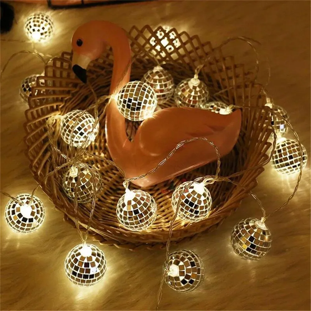 

10/20/40leds Mirror Reflection Ball String Lights Stage Disco Decoration Lamp for Wedding Xmas Home Party Indoor Outdoor Decor