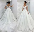 2022 элегантное Тюлевое свадебное платье принцессы с прозрачными рукавами-крылышками и кружевной аппликацией свадебное платье с пуговицами сзади Vestido De Noiva