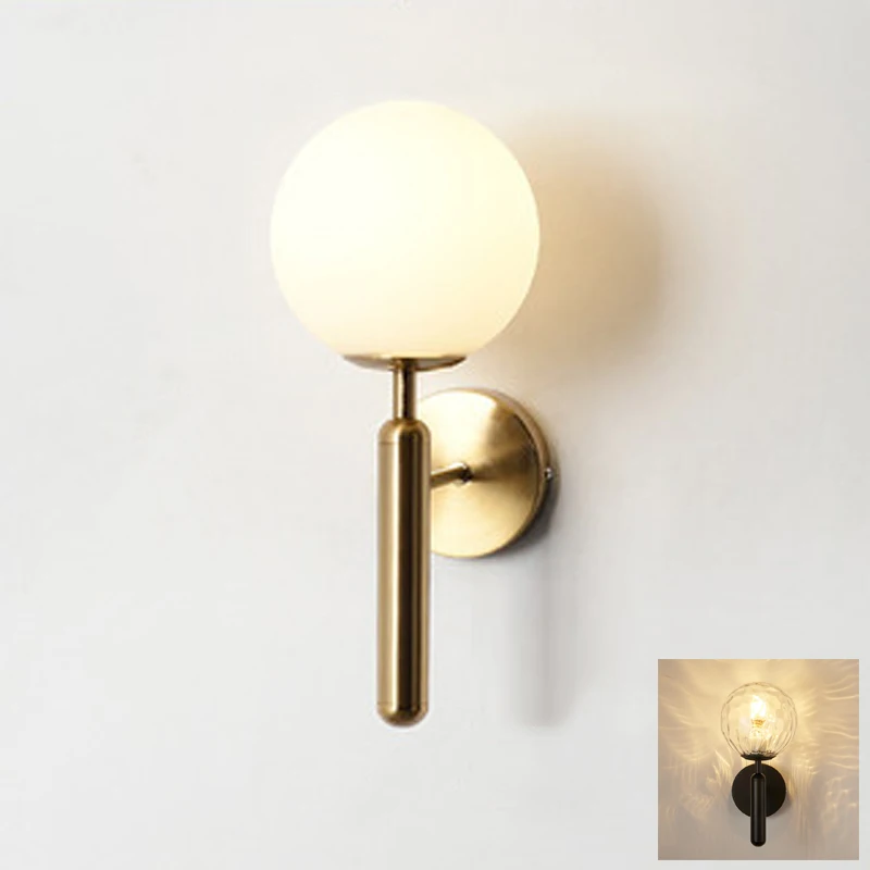 

Modern glass ball wall lamp gold black dining room bathroom bedroom wall light restaurant stair bedside foyer LED wall sconce