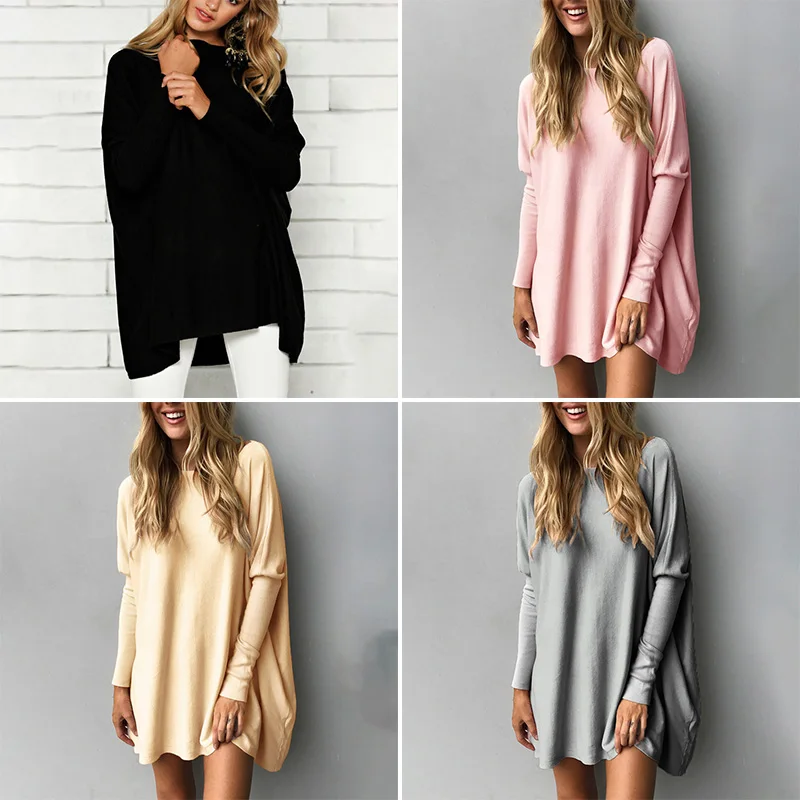 2019 новое осенне-зимнее свободное платье мини-платье модное однотонное с длинными