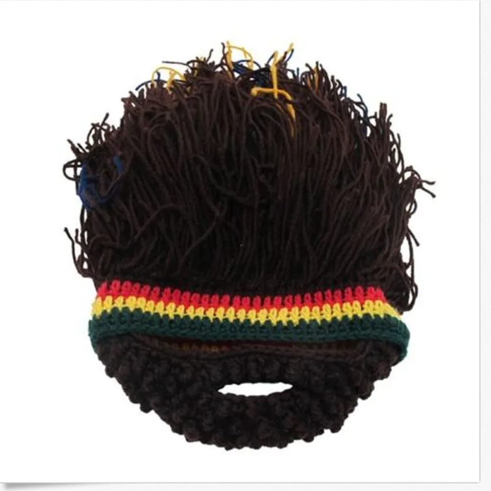 Hirigin Зимняя Мужская Удобная теплая вязаная шапка с париком и бородой модная