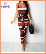 Boho полосатый Печатный комплект из двух частей для женщин с отложным воротником и коротким рукавом, укороченный топ с высокой талией, широкие брюки, повседневные Костюмы