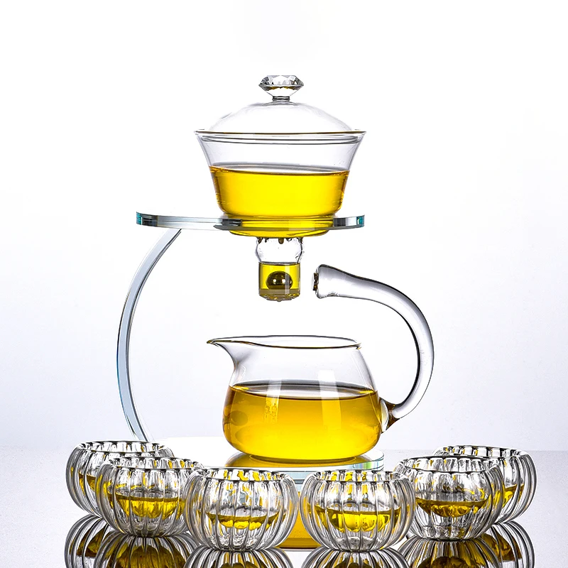 

BFE Glass Lazy Tea Set Semi-automatic Teaware Household Tea Maker Teapot Six People Drinkware