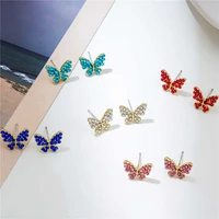 korea elegant cute butterfly crystal wings and bead chain back pendant female earrings korea fashion jewelry