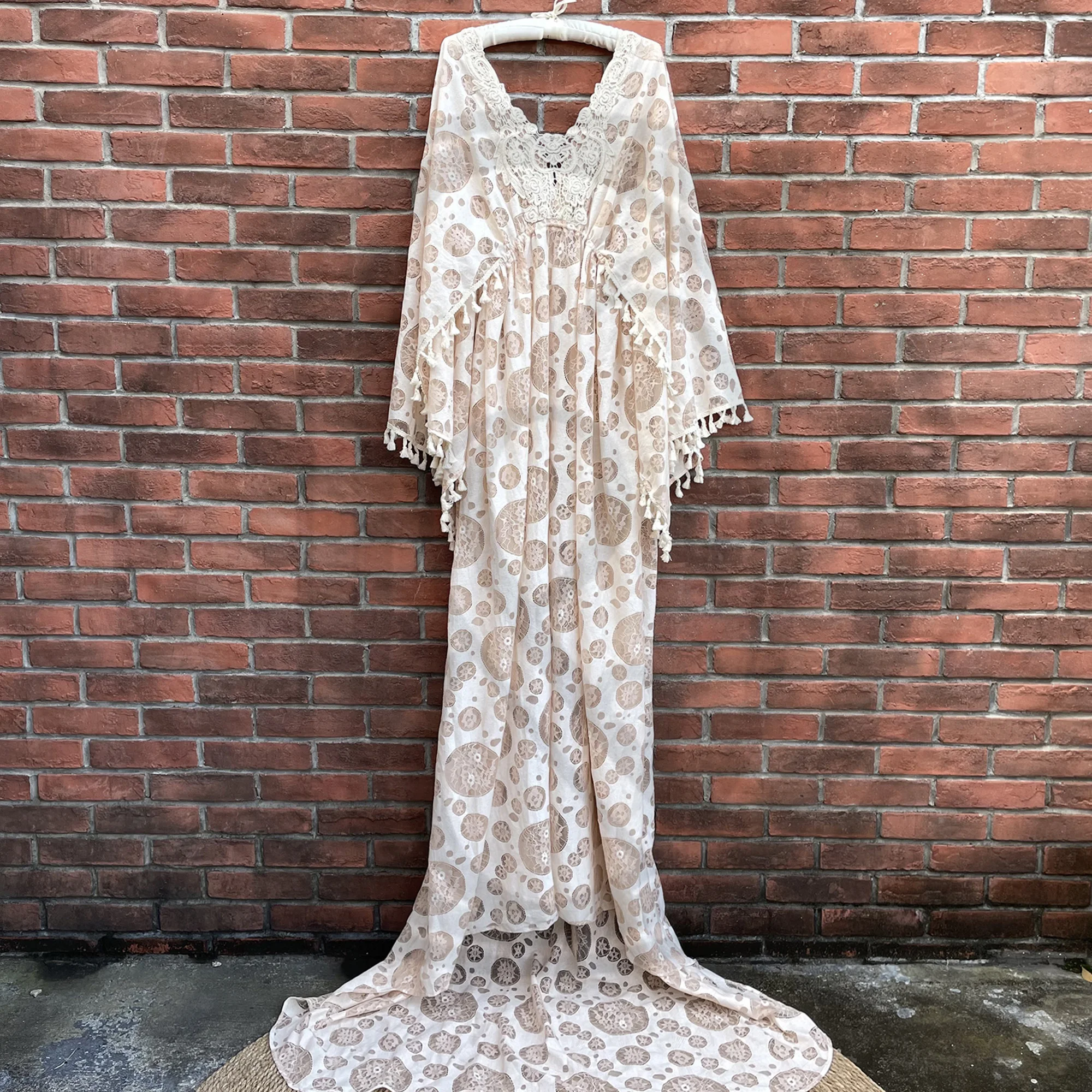 Vintage Boho Lace Spotty Photo Shoot Gown Pregnant Robe Maternity Dress Evening Party Costume for Women Photography Accessories enlarge