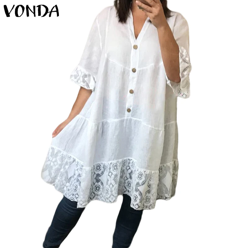 Женские блузки с рукавом 3/4 VONDA Sumer повседневные однотонные топы и рубашки