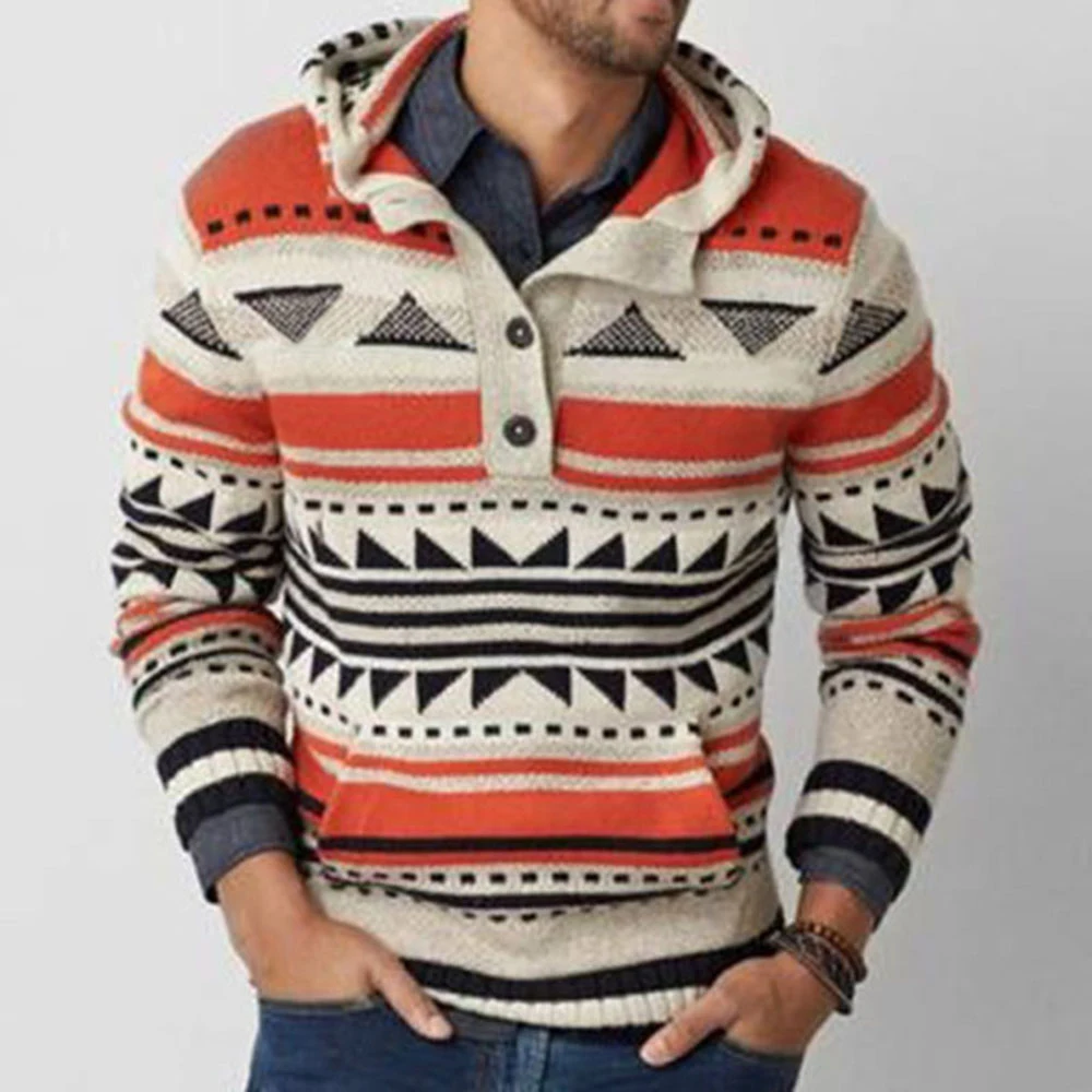 

Thin Men Sweater Autumn Winter 2020 New Year Jumper Oversize Casual Pocket Hooded Color Block Knitted Sweaters Long Sleeve Tops