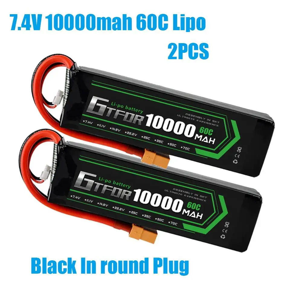 GTFDR батарея lipo 2S 7,4 V 10000mah 60C 120C HV 3S 11,4 V 5200mah 20C 40C для радиоуправляемого автомобиля дрона FPV Walkera QR X350 PRO квадрокоптера - Цвет: 2PCS10000mahBlack