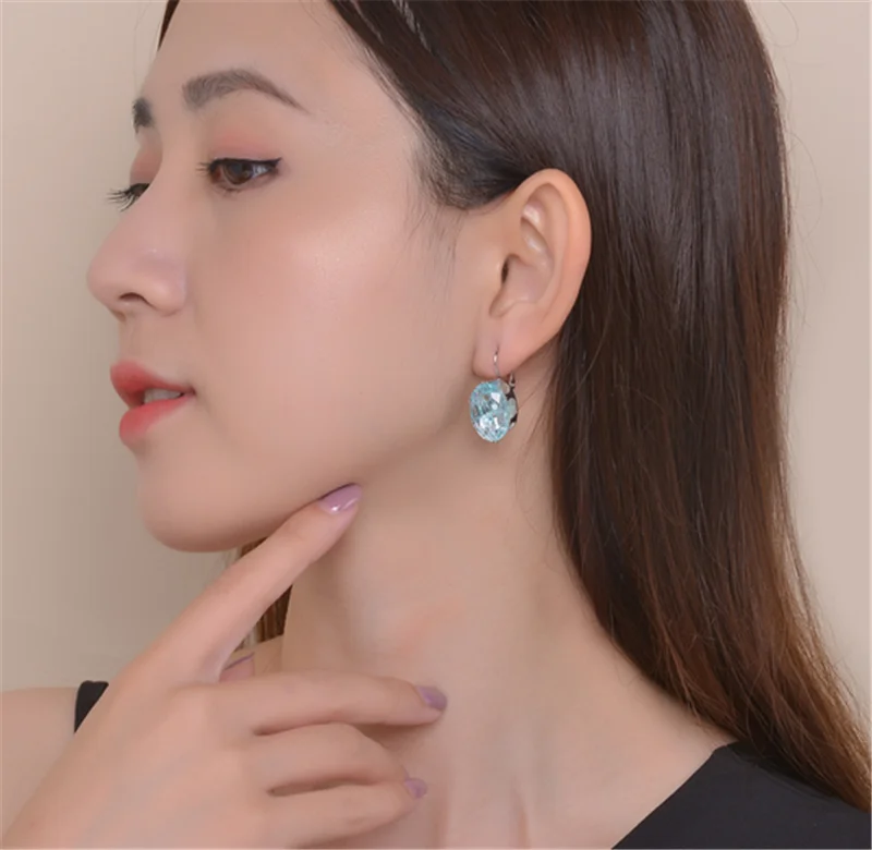 Высокого качества для женщин не вызывают аллергию большие серьги с синий круглый