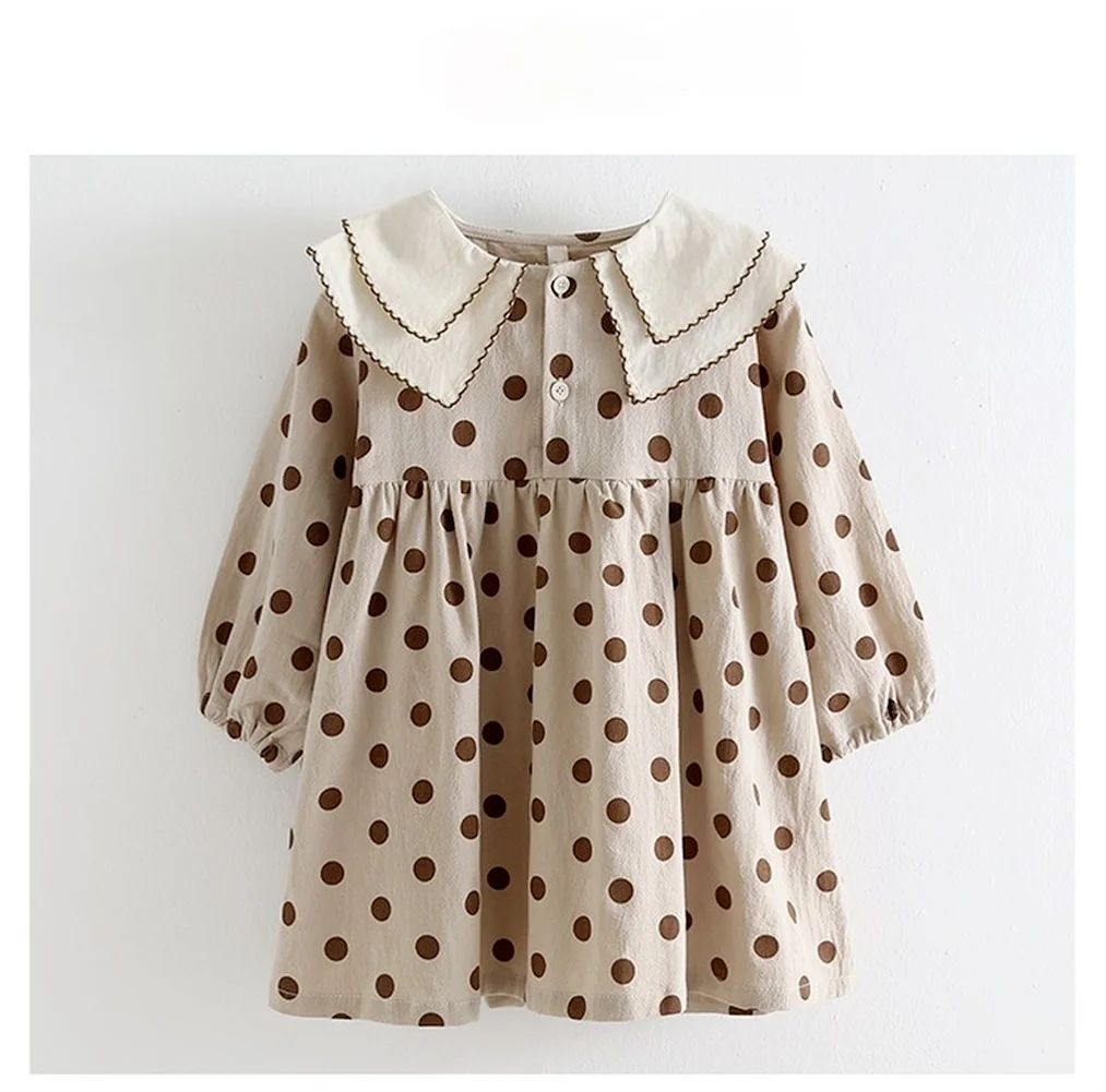 

Girls' Dress Spring And Autumn Style Fashion Style Doll CollarLittle Girl Dot Short Sleeve Princess DressChildren's Clothing2-7Y