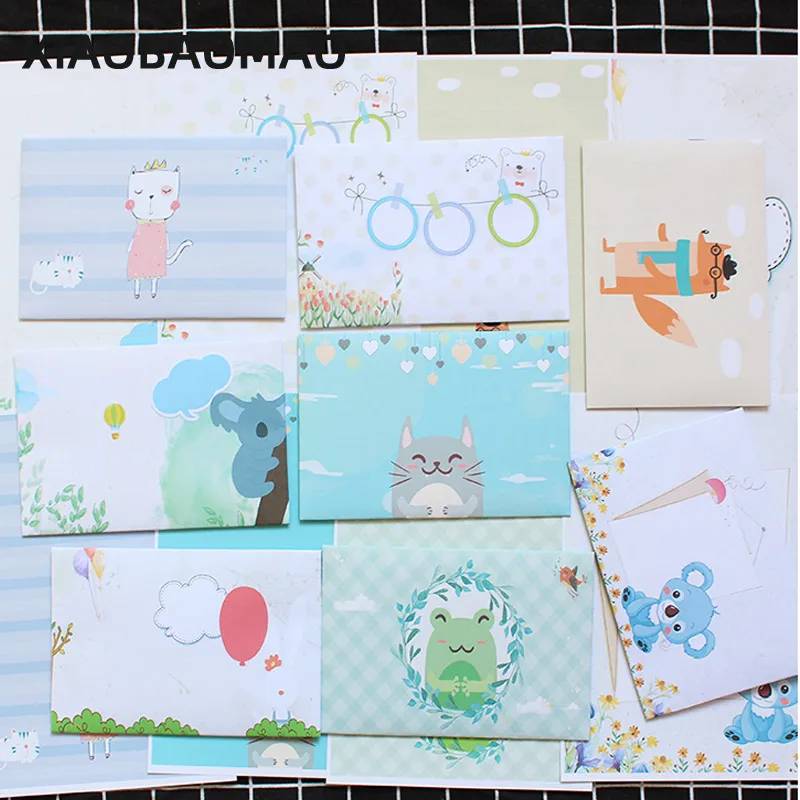 10 set Letter Paper Envelope Cute Animals Four Season Plants Flowers Painting Letters Paper Writing Letters Stationery