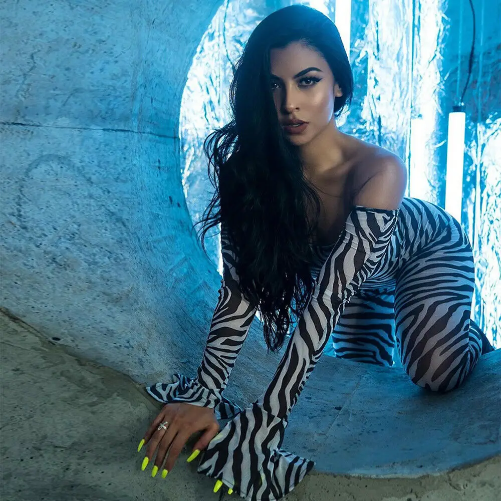 Новинка женский комбинезон с открытыми плечами Леопардовый высокой талией в