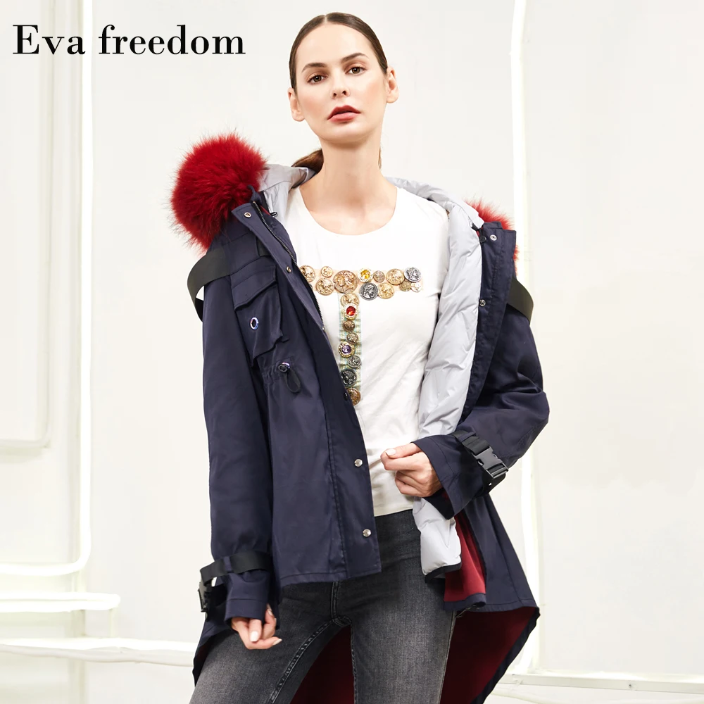 Большой натуральный меховой воротник с капюшоном теплые пуховые пальто женские