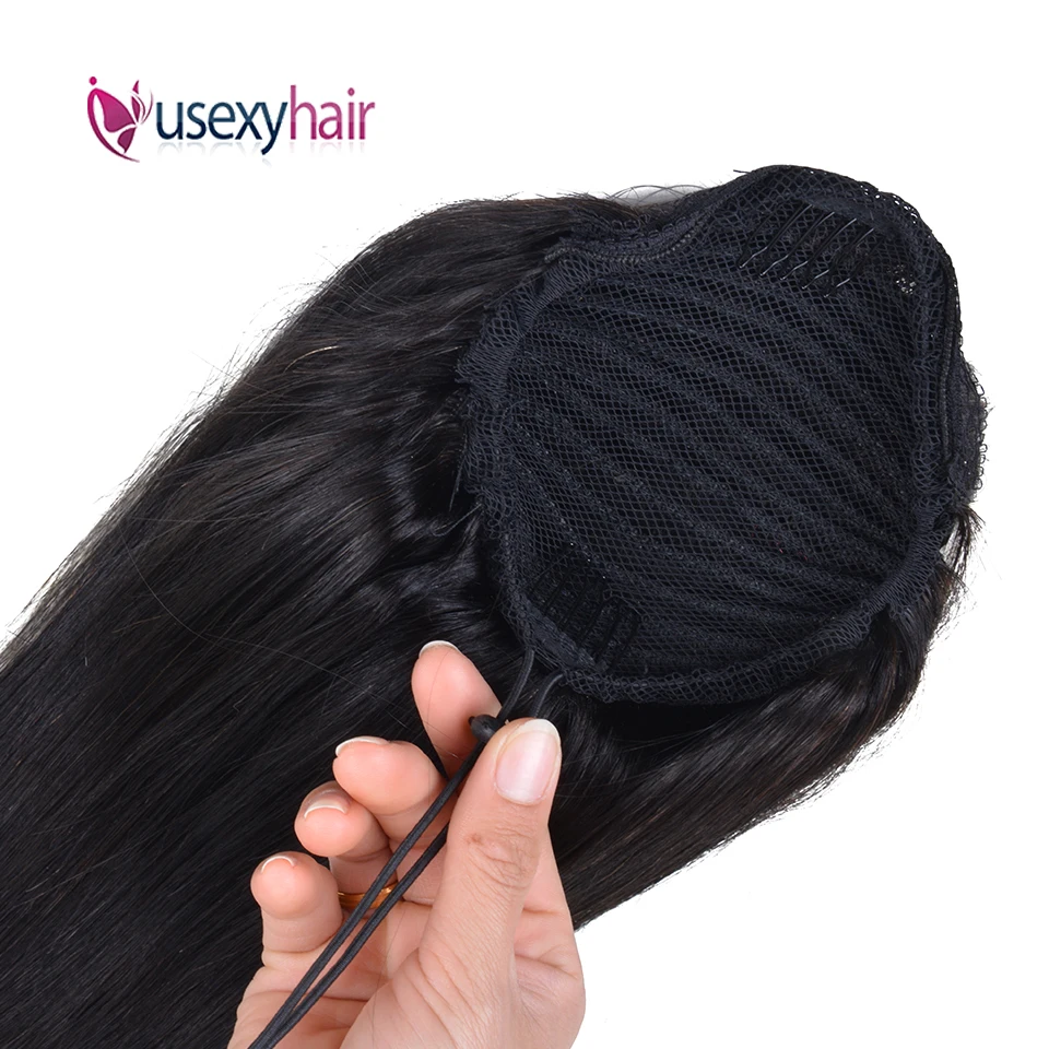 Прямой хвост со шнурком 100% человеческие волосы бразильский Реми Омбре