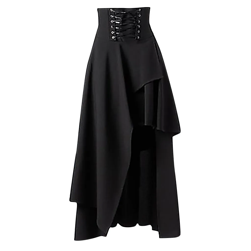 

Women's Fashion Pure Color Gothic Segmented Punk High Waist Lace Irregular Ruffled Hem Elegant Party Dress