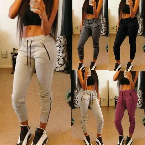 

2021 Europe and the United States spring and autumn new fashion casual women's leggings tie rope zipper decorative leggings